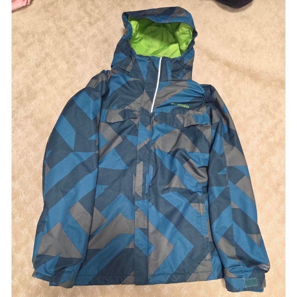 Columbia Youth Jacket Large (14/16) Blue Geometric Omni-Tech Interchange Shell